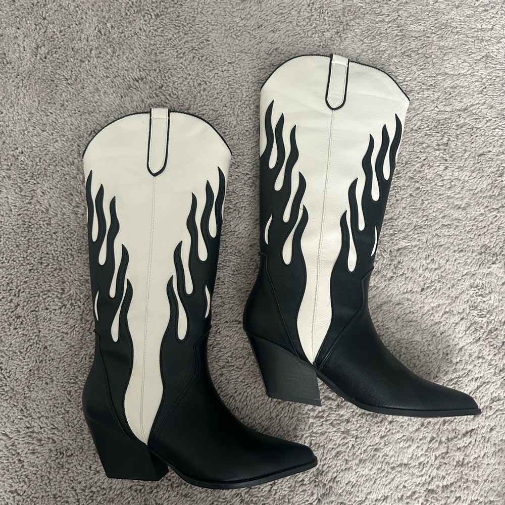 Billini Black and White Flame Heeled Boots
